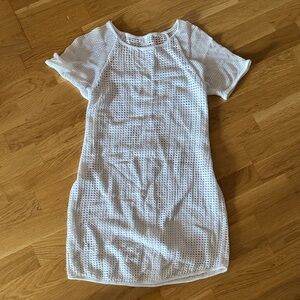 White Open-Weave Short Sleeve Cover-Up Dress